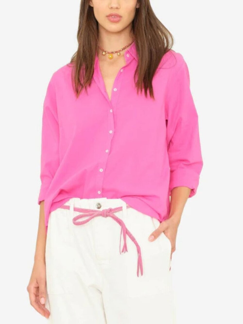 Xirena Pink Beau Button-Down Cotton Poplin Shirt Size Small 8047